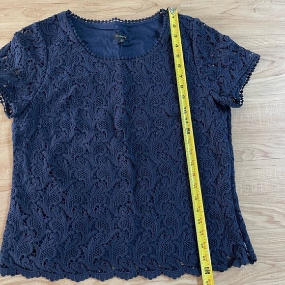 Talbots Blue Short Sleeve Scoop Neck Lace Top Lined | Size 12 - Picture 12 of 13